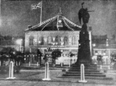 The Town Hall and Norfolk Square decorated and illuminated