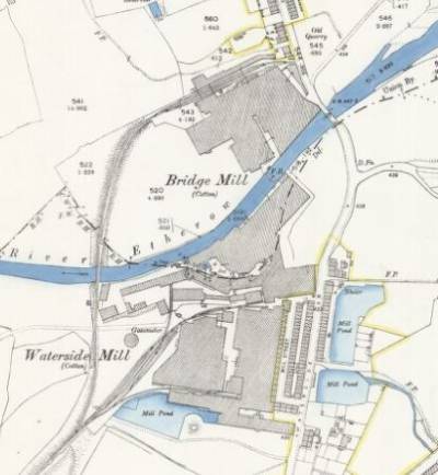 Map of the site of Bridge and Waterside mills about 1899