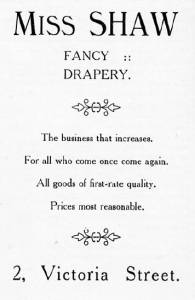 Mary Shaw advertisement, Whitfield Church Bazaar programme 1928