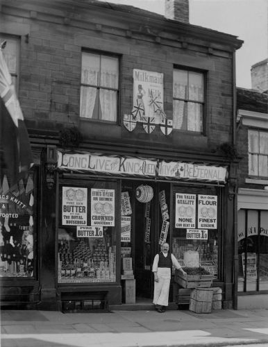 61 High Street West decorated for the Coronation in 1902