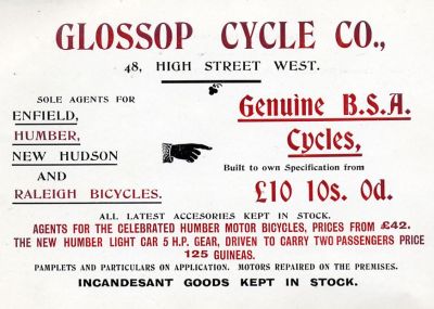 Advertisement for Glossop Cycle Co. 1904