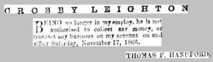 Thomas Handford's advertisement of 17 November 1866
