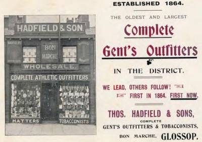 Thomas Hadfield's advertisement in A Sketch of Glossop 1904