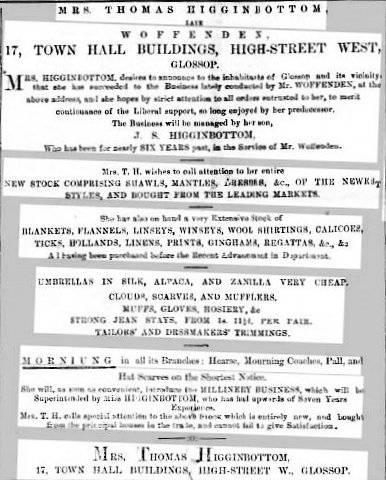Mrs Higginbottom's advertisement in the Glossop Record, 6 December 1871