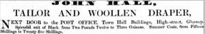 John Hall's advertisement in the Glossop Record, 2 July 1859