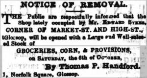 Thomas Handford's advertisement in the Glossop Record, 29 September 1866