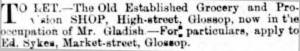 Edward Sykes' advertisement in the Glossop Record, 22 October 1870