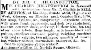 Advertisement in the Glossop Record, 29 October 1870